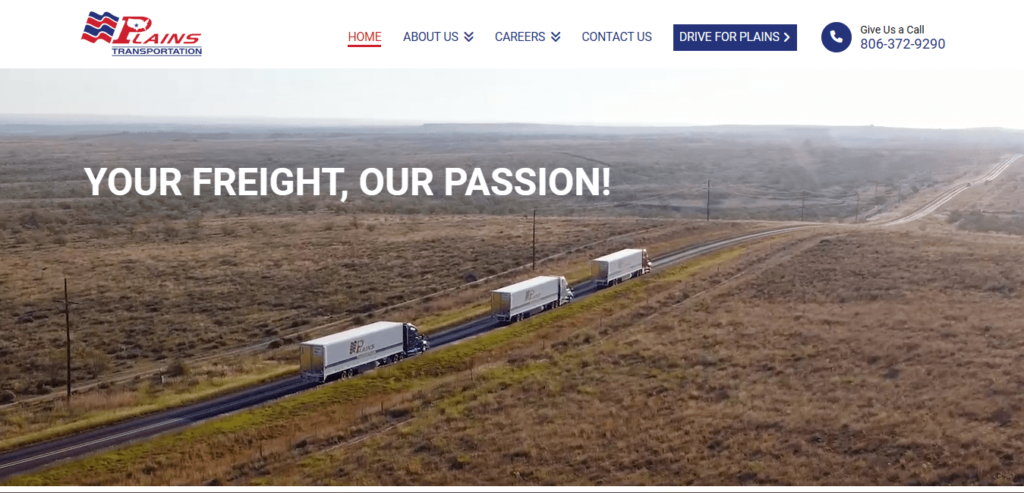 Homepage of Plains Transportation Inc's website / www.plainstransportation.com