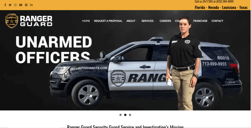 Homepage of Ranger Guard and Investigations' website / rangerguard.net