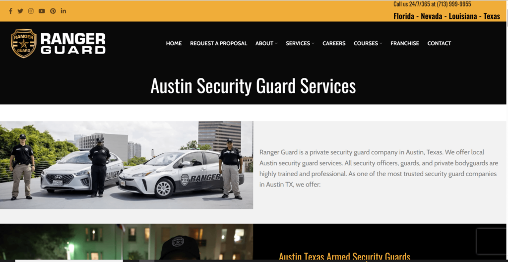 Homepage of Ranger Guard of Austin's website / www.rangerguard.net