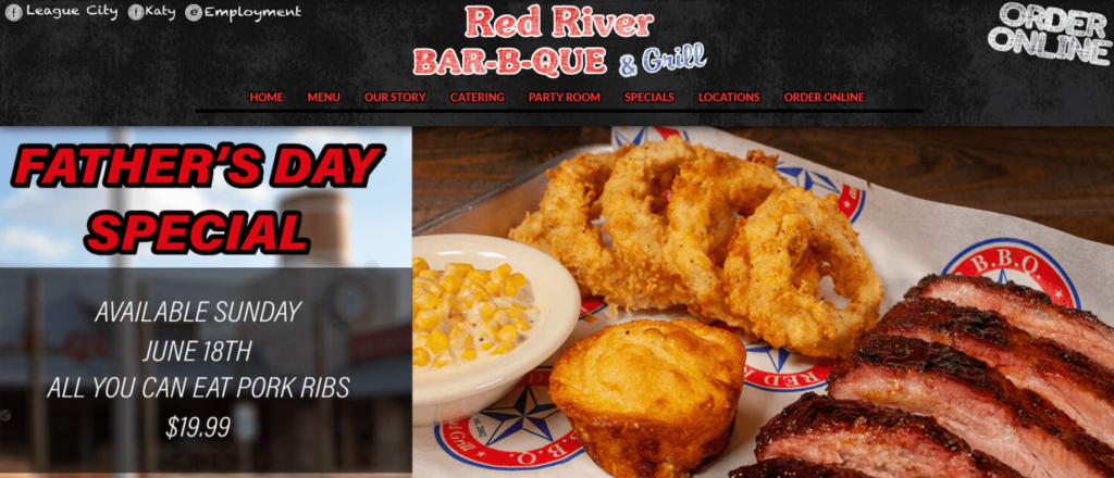 Homepage of Red River BBQ and Grill's website / redriverbbq.com