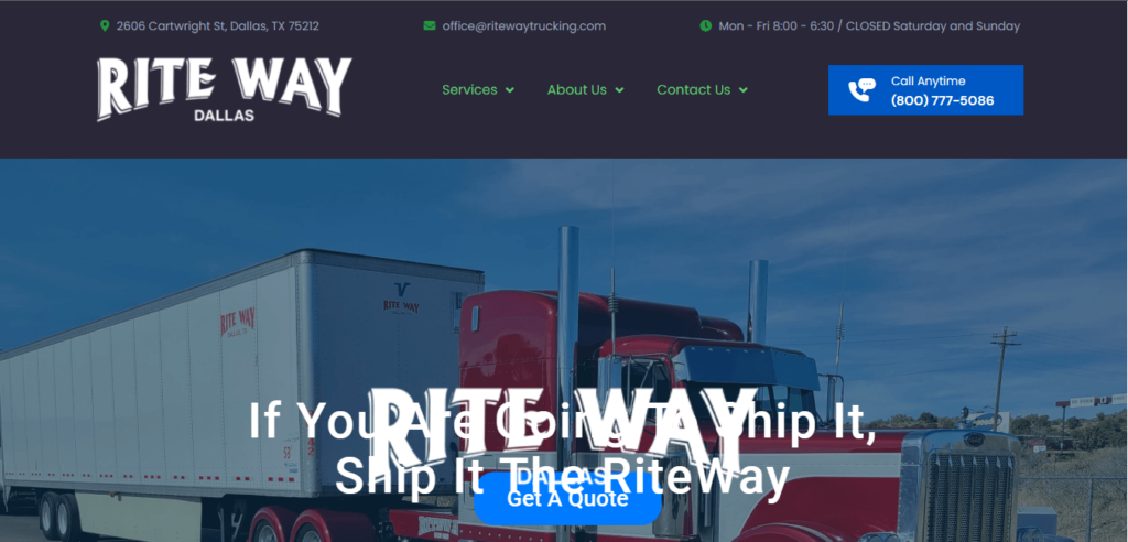Homepage of Riteway Trucking's website / www.ritewaytrucking.com