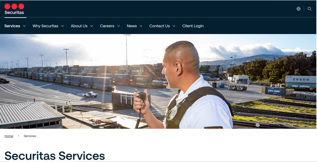 Homepage of Securitas Security Services' website / www.securitasinc.com