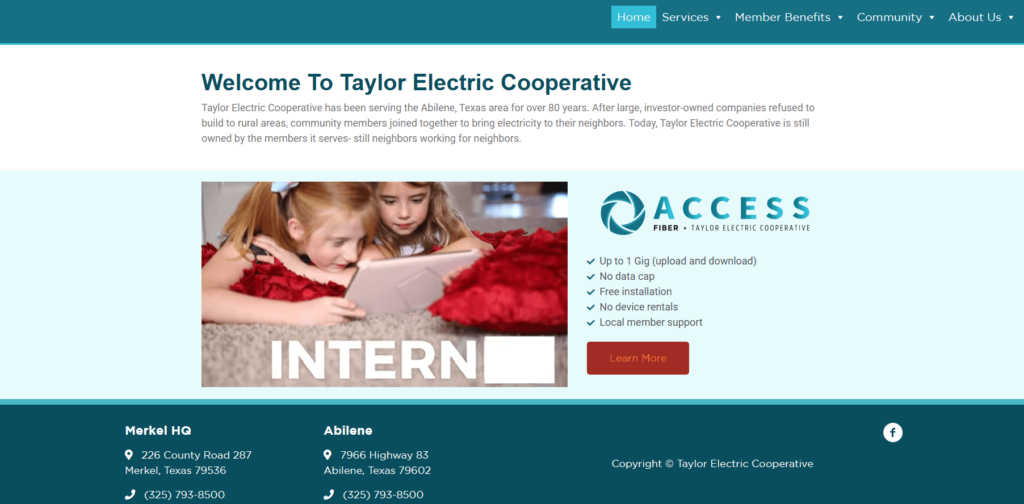 Homepage of Taylor Electric CO-OP's website / taylorelectric.com