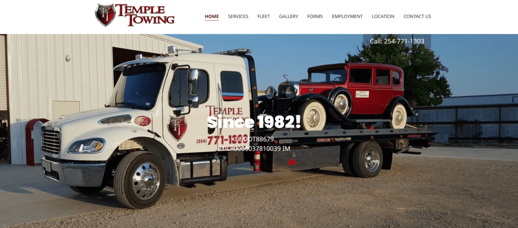 Homepage of Temple Towing's website / templewrecker.com