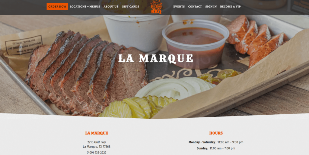 Homepage of Texas Pit Stop BBQ's website / www.txpitstopbbq.com