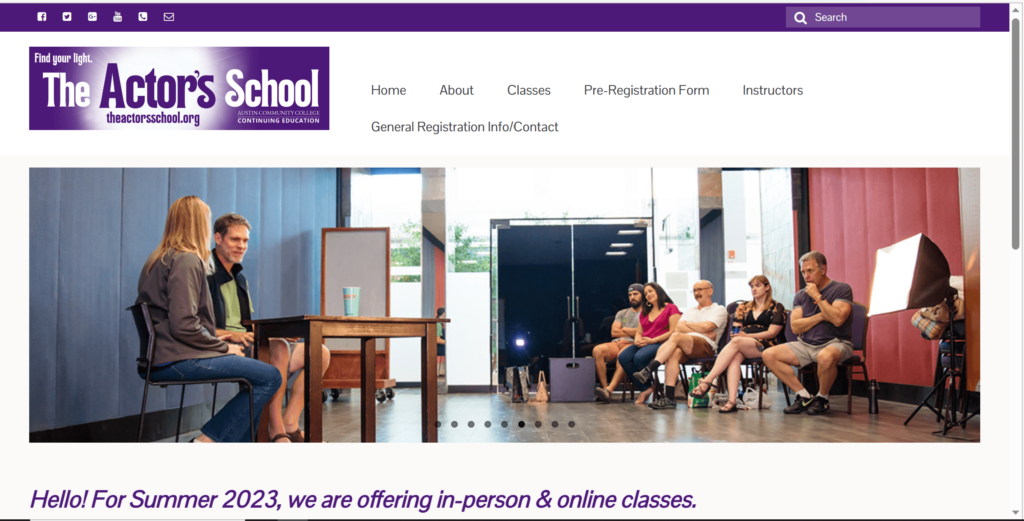 Homepage of The Actor's school's website / theactorsschool.org