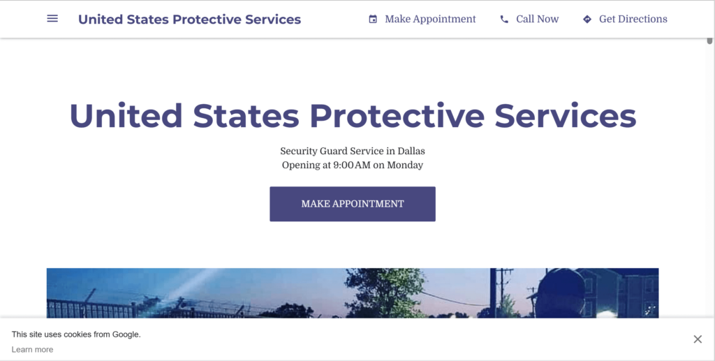 Homepage of United States Protective Services' website / uspservices.com