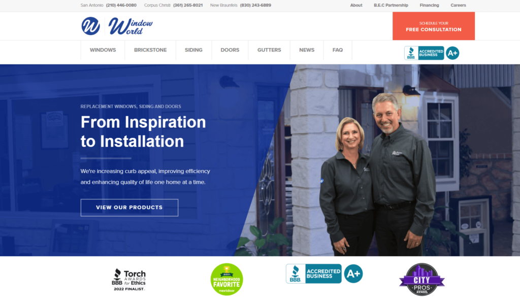 Homepage of Window World TX's website / www.windowworldtx.com