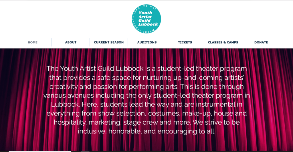 Homepage of Youth Artist Guild Lubbock's website / www.yaglubbock.org