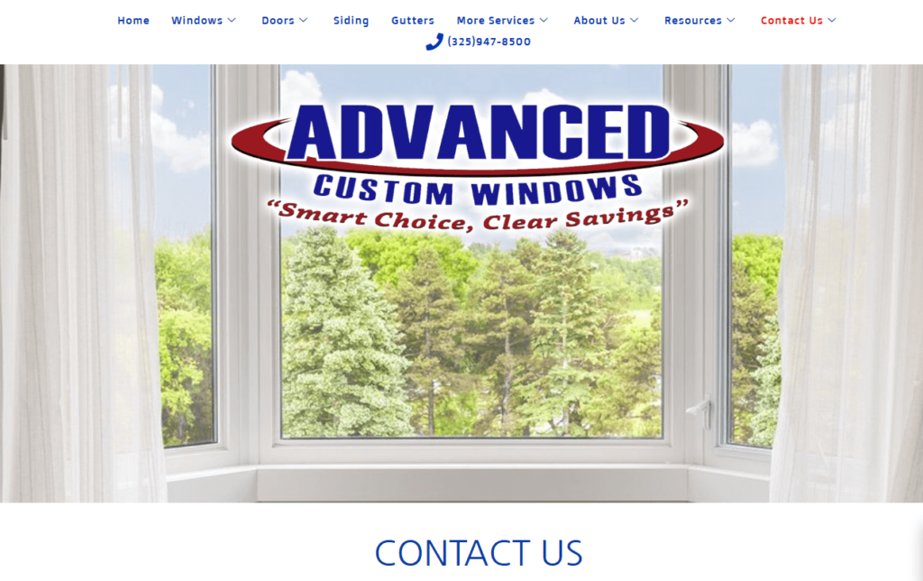 Homepage of the Advanced Custom Windows' website / advancedcustomwindows.com