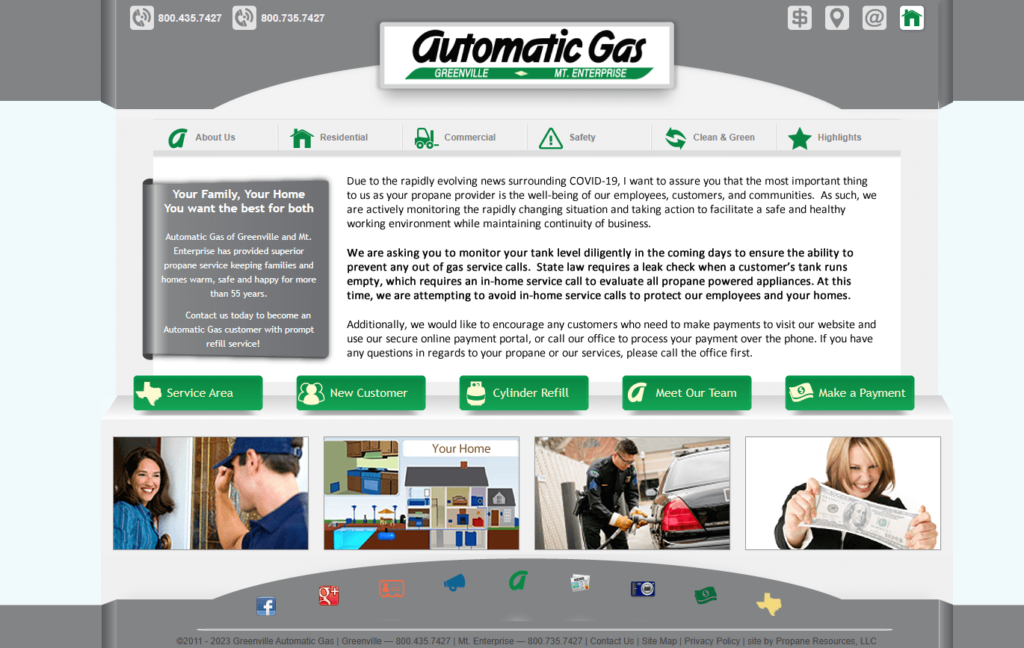Homepage of the Automatic Gas Company's website / automaticgas.com