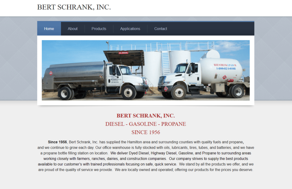 Homepage of the Bert Schrank LP Gas Company's website / bertschrank.weebly.com