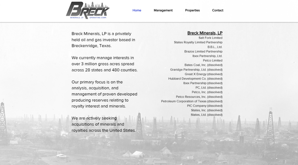 Homepage of the Breck Operating Corp.'s website / www.breckop.com