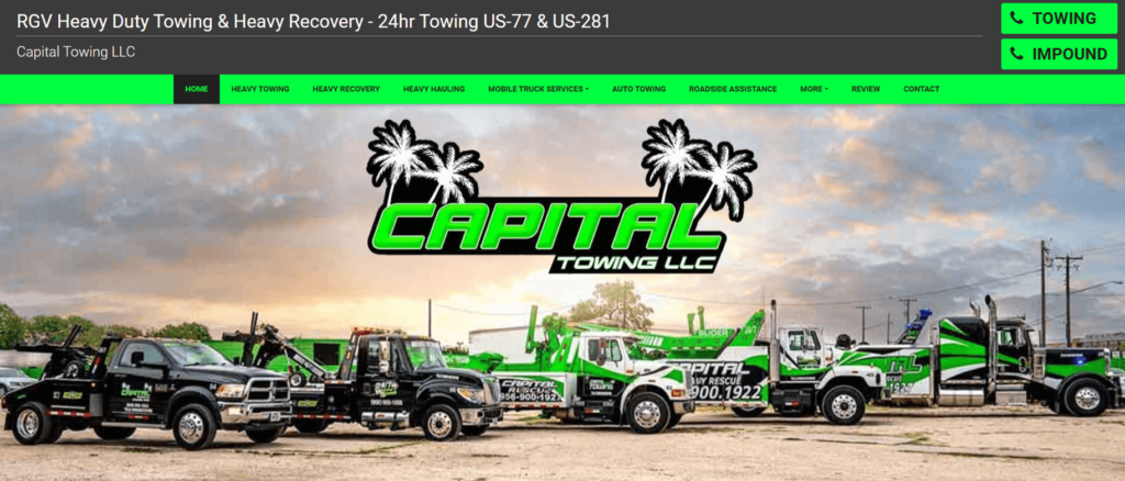 Homepage of the Capital Towing LLC's website / capitaltowingrgv.com