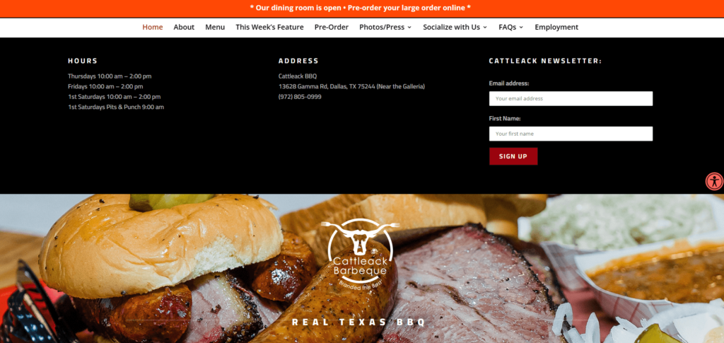 Homepage of the Cattleack Barbeque's website / cattleackbbq.com