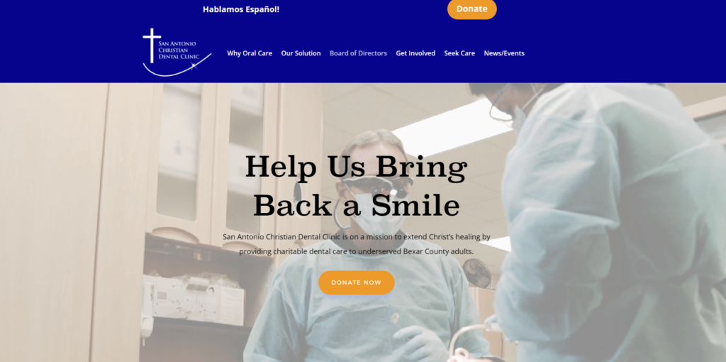 Homepage of the Christian Dental Clinic's website / www.sachristiandental.org