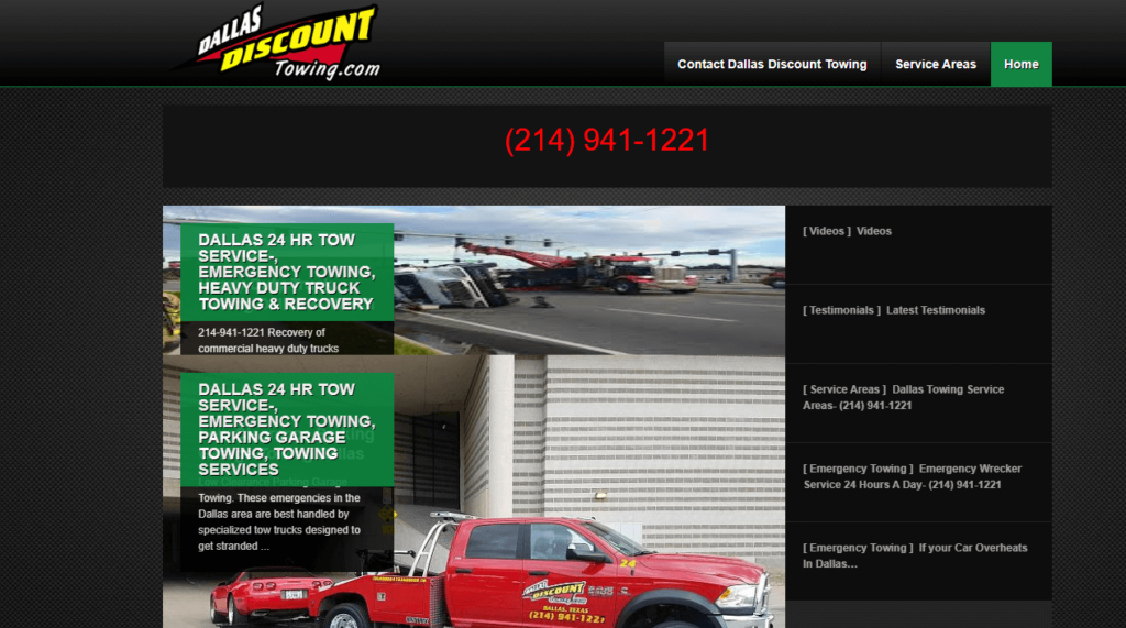 Homepage of the Dallas Discount Towing's website / dallasdiscounttowing.com