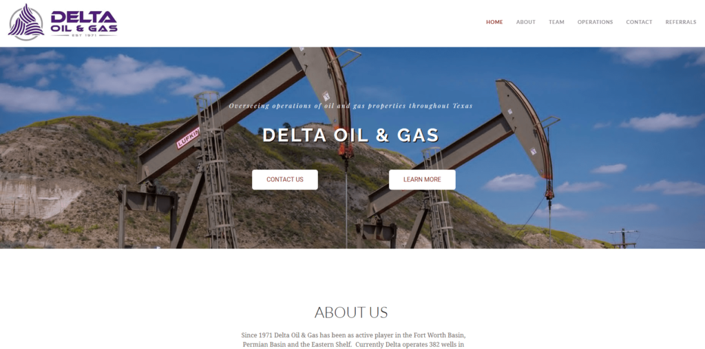 Homepage of the Delta Oil & Gas Company's website / www.deltaoandg.com