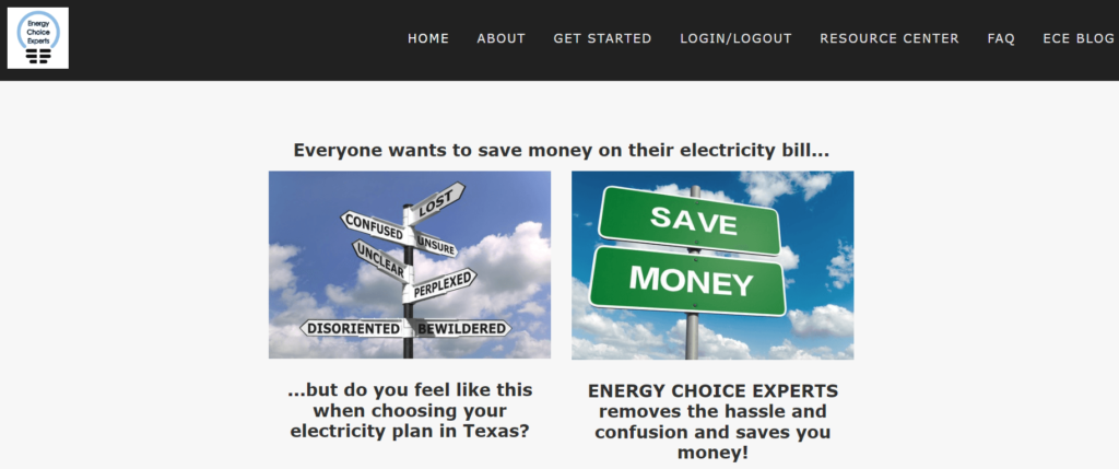Homepage of the Energy Choice Experts' website / www.energychoiceexperts.com