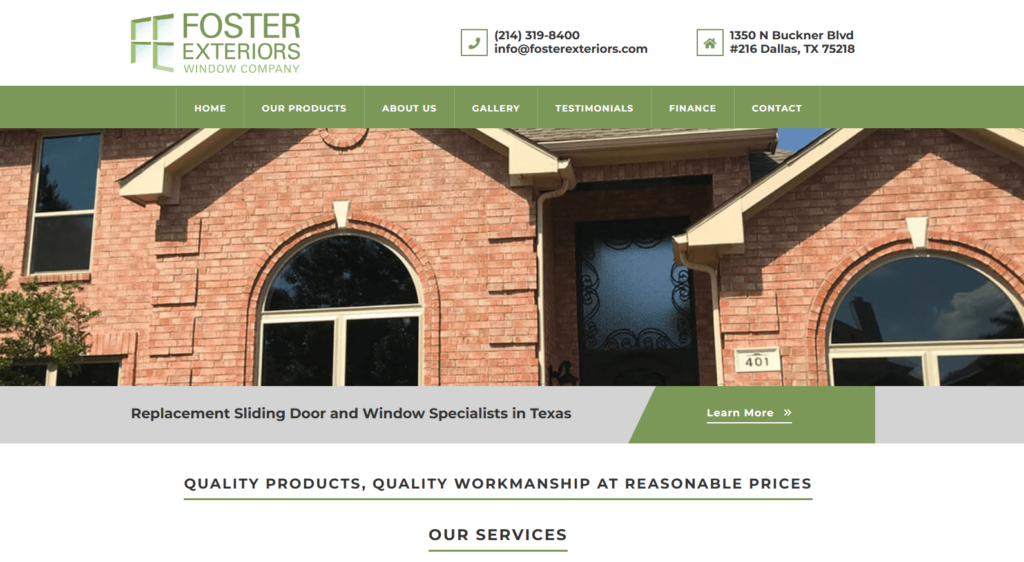 Homepage of the Foster Exteriors Window Company's website / www.fosterexteriors.com