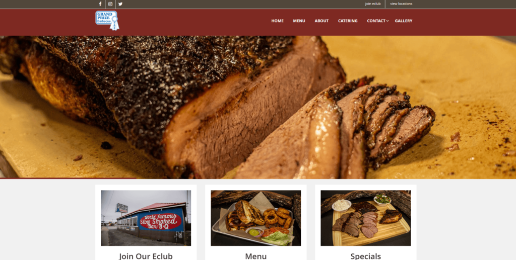 Homepage of the Grand Prize Barbeque's website / grandprizebarbeque.com