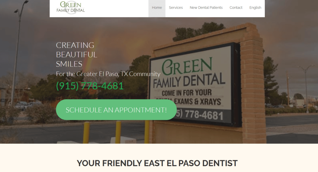 Homepage of the Green Family Dental's website / greenfamilydental.com