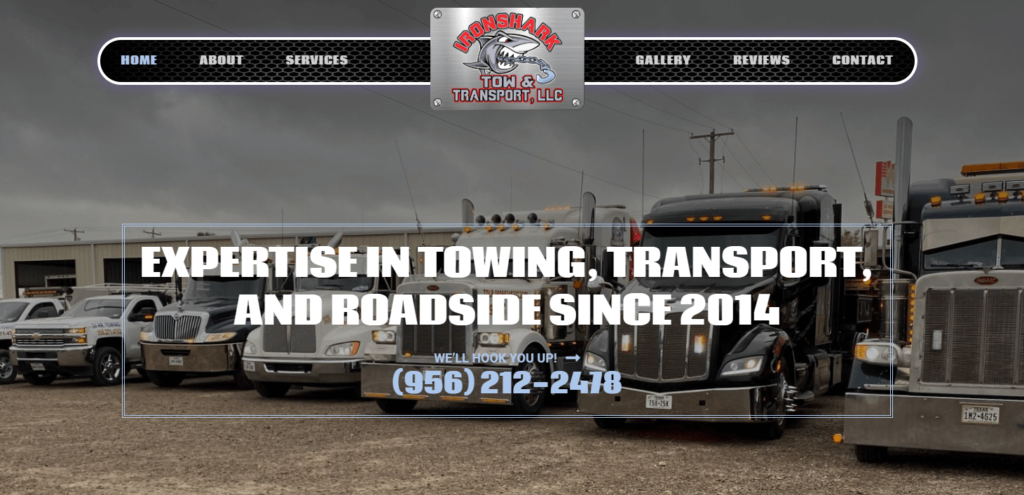 Homepage of the Ironshark Tow & Transport, LLC's website / ironsharktow.com