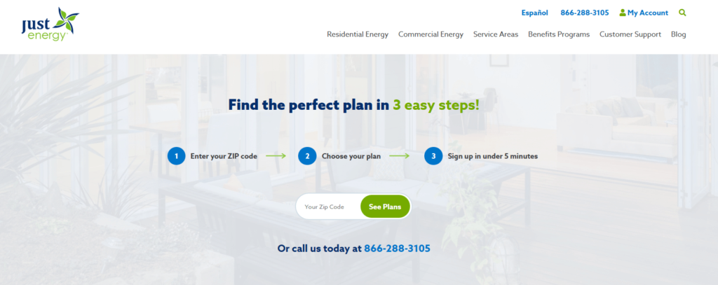 Homepage of Just Energy's website / justenergy.com