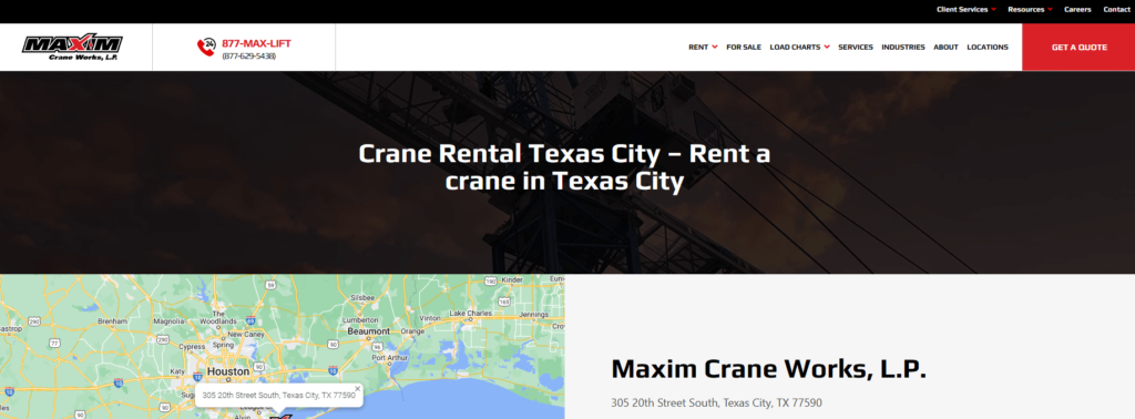 Homepage of the Maxim Crane Works, L.P.'s website / www.maximcrane.com