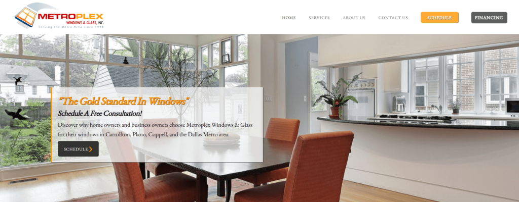 Homepage of the Metroplex Windows & Glass' website / mydallaswindows.com