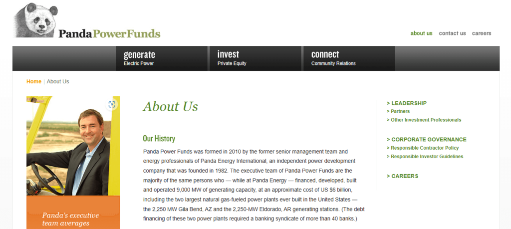 Homepage of Panda Energy International Inc's website / www.pandafunds.com