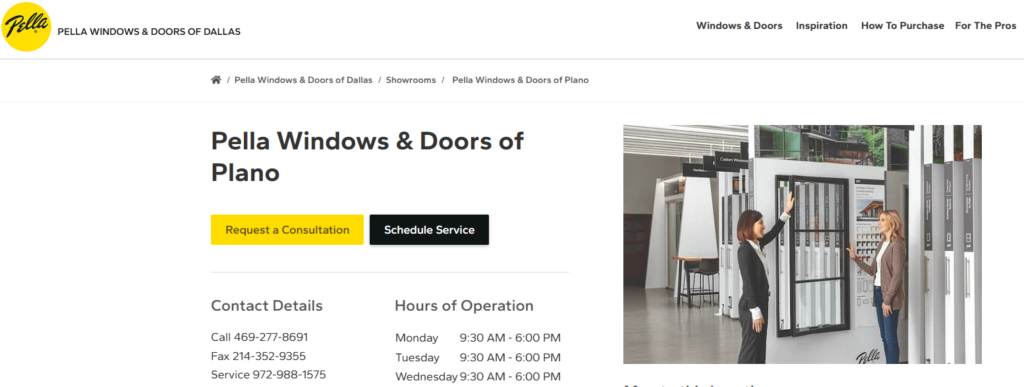 Homepage of the Pella Windows & Doors of Plano's website / www.pellabranch.com