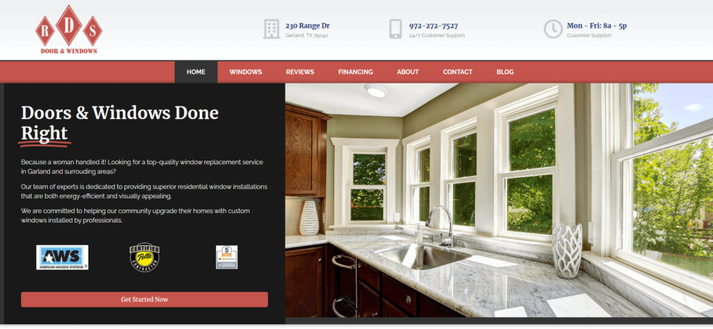Homepage of the RDS Door & Windows' website / rdswindows.com