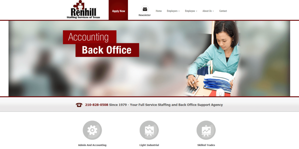 Homepage of the Renhill Staffing Services of Texas' website / renhillmgmt.com