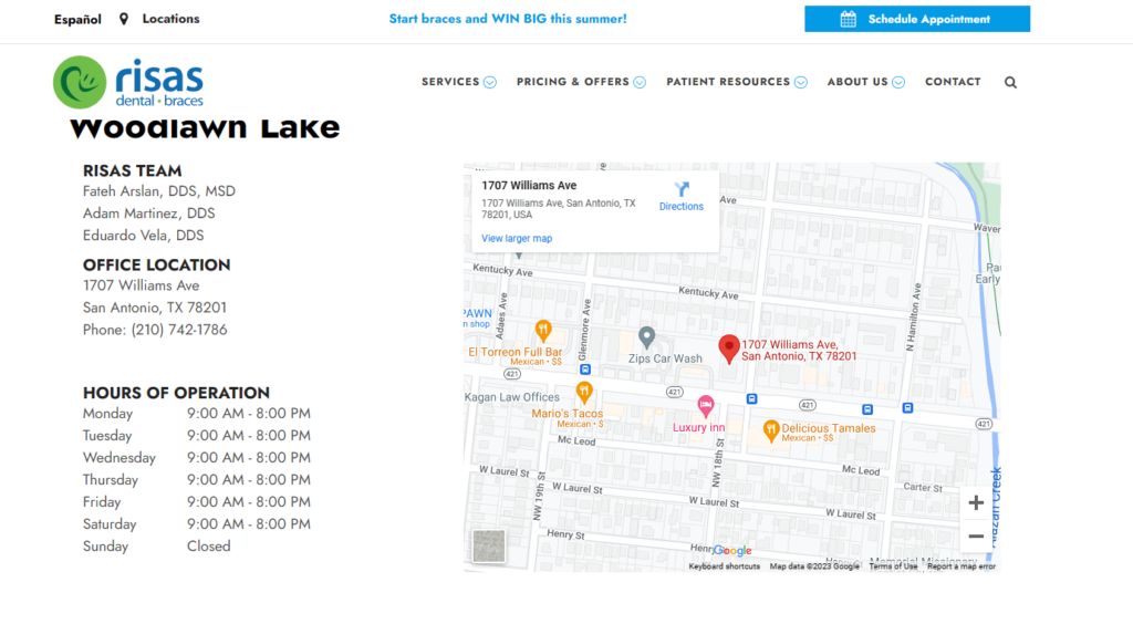 Homepage of the Risas Dental and Braces - Woodlawn Lake's website / risasdental.com