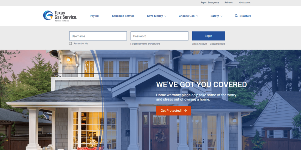 Homepage of the Texas Gas Service's website / www.texasgasservice.com