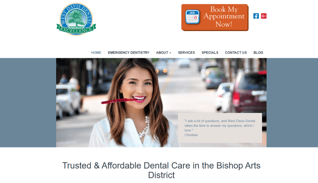 Homepage of the West Davis Dental's website / www.westdavisdental.com