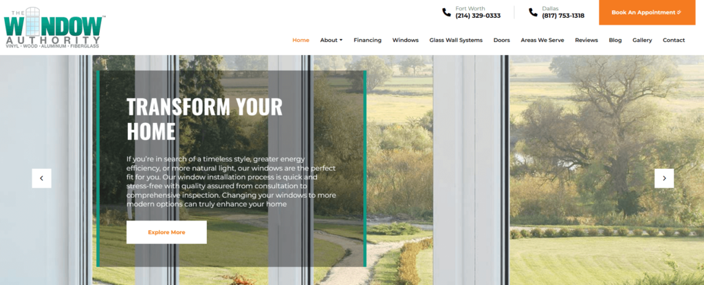 Homepage of the Window Authority's website / www.thewindowauthority.com