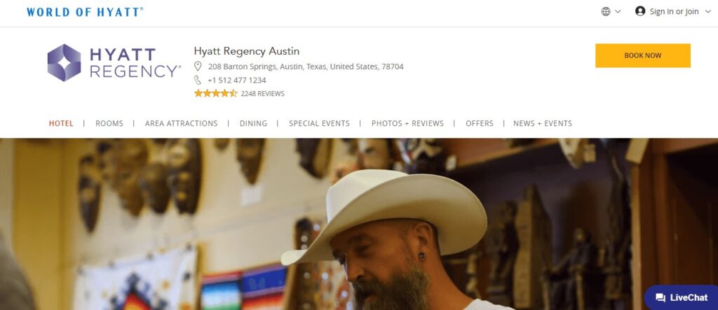 Homepage of Hyatt Regency Austin Website 
Link: https://www.hyatt.com/en-US/hotel/texas/hyatt-regency-austin/ausra?src=corp_lclb_gmb_seo_ausra