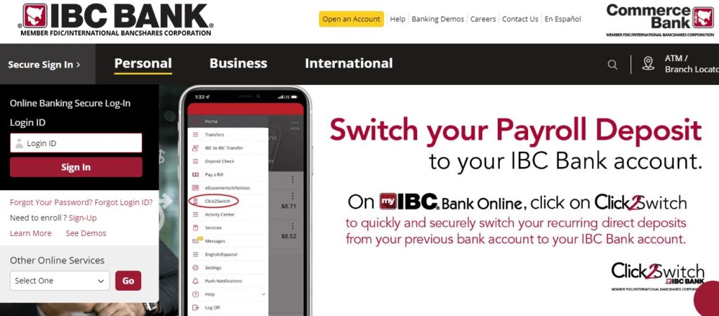 Homepage of IBC Bank Website
Link: https://www.ibc.com/