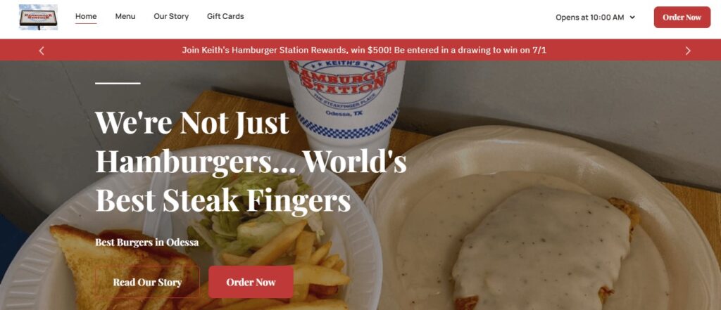 Homepage of Keith's Hamburger Station Website
Link: https://keithstx.com/