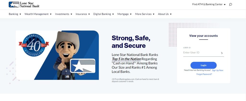Homepage of Lone Star National Bank Website
Link: https://www.lonestarnationalbank.com/