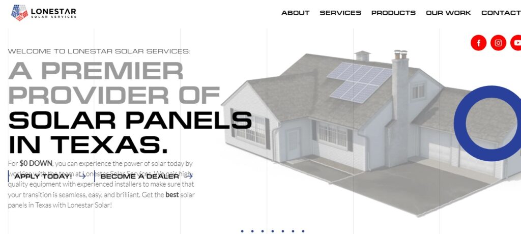 Homepage of LoneStar Solar Services LLC Website 
Link: https://www.lonestarsolar.energy/