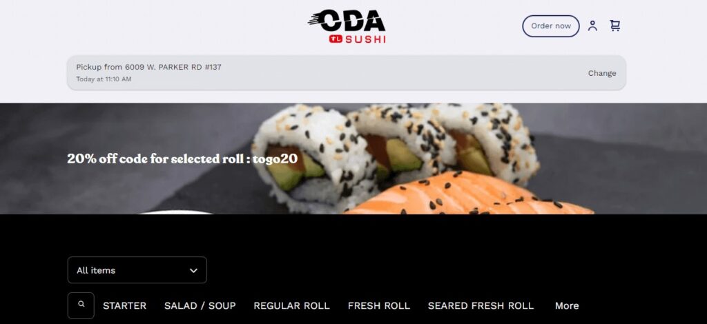 Homepage of ODA SUSHI Website
Link: https://www.odasushi.com/