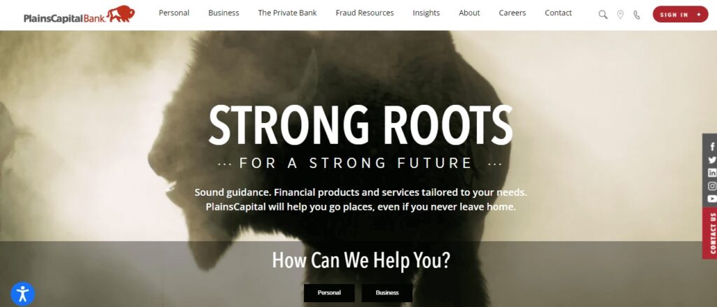 Homepage of PlainsCapital Bank website
Link: https://www.plainscapital.com/