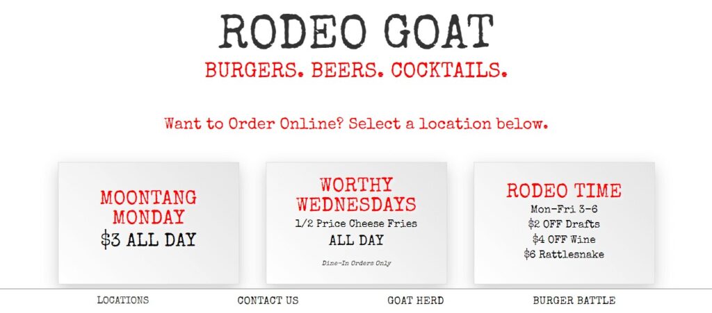 Homepage of Rodeo Goat Website 
Link: https://www.rodeogoat.com/