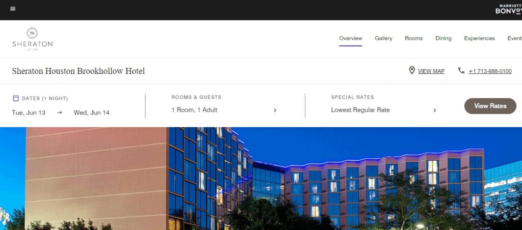 Homepage of Sheraton Houston Brookhollow Hotel Website
Link: https://www.marriott.com/en-us/hotels/housi-sheraton-houston-brookhollow-hotel/overview/?scid=f2ae0541-1279-4f24-b197-a979c79310b0
