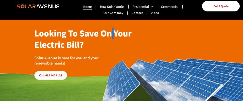 Homepage of Solar Avenue Website
Link: https://www.txsolaravenue.com/