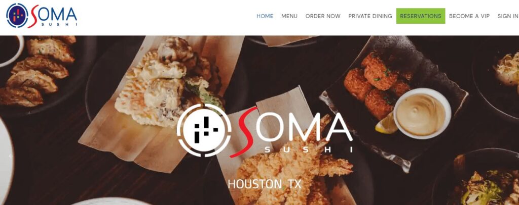 Homepage of Soma Sushi Website 
Link: https://www.somasushi.com/