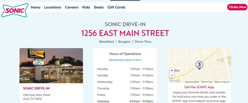 Homepage of Sonic Drive-In Website
Link: https://locations.sonicdrivein.com/